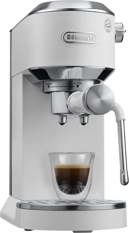 DeLonghi Dedica Duo EC890 Manual Espresso Machine, 1450W, 15 Bar, 1.1L Tank, Cold Extraction Technology, LED Display, White, Set of 8 Pieces