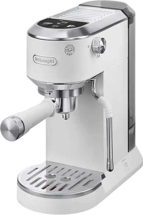 DeLonghi Dedica Duo EC890 Manual Espresso Machine, 1450W, 15 Bar, 1.1L Tank, Cold Extraction Technology, LED Display, White, Set of 8 Pieces