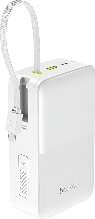 Power Bank Baseus Bipow 2 Pro EnerFill FC51 22.5W Incarcare Rapida, Cablu USB-C Impletit Integrat, Display Digital LED, PD QC SCP, 30000mAh, Alb