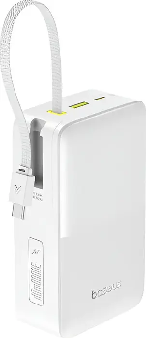 Power Bank Baseus Bipow 2 Pro EnerFill FC51 22.5W Incarcare Rapida, Cablu USB-C Impletit Integrat, Display Digital LED, PD QC SCP, 30000mAh, Alb