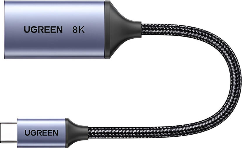 Adaptor UGREEN CM654 USB-C la DisplayPort 1.4, 8K@60Hz, 4K@120Hz, HDR, 32.4Gbps, Cablu din Aluminiu Impletit, Gri