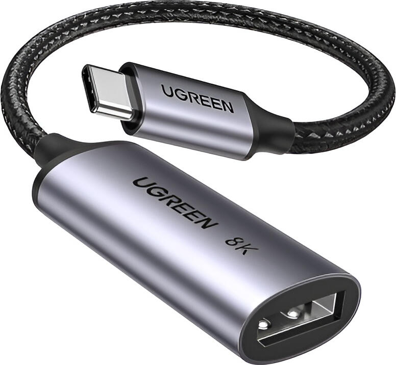 Adaptor UGREEN CM654 USB-C la DisplayPort 1.4, 8K@60Hz, 4K@120Hz, HDR, 32.4Gbps, Cablu din Aluminiu Impletit, Gri
