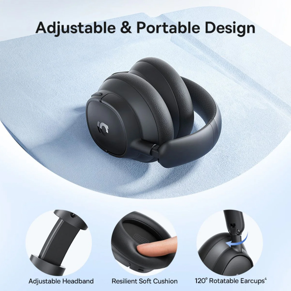Casca Wireless Over-Ear Baseus Bass BH1, Anulare Activă a Zgomotului ANC, Baterie 80h, Bluetooth v6.0, Difuzoare 40mm, Audio Spațial, Cosmic Black