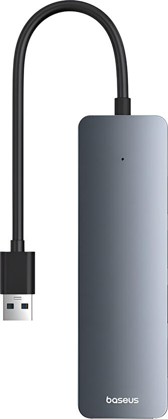 Hub USB Baseus UltraJoy 4-in-1, 4 Porturi USB-A 3.0, Viteza de Transfer 5 Gbit/s, Carcasa din Aluminiu, Gri Space Grey, Cip Independent per Port, Cablu 15 cm