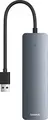 Hub USB Baseus UltraJoy 4-in-1, 4 Porturi USB-A 3.0, Viteza de Transfer 5 Gbit/s, Carcasa din Aluminiu, Gri Space Grey, Cip Independent per Port, Cablu 15 cm