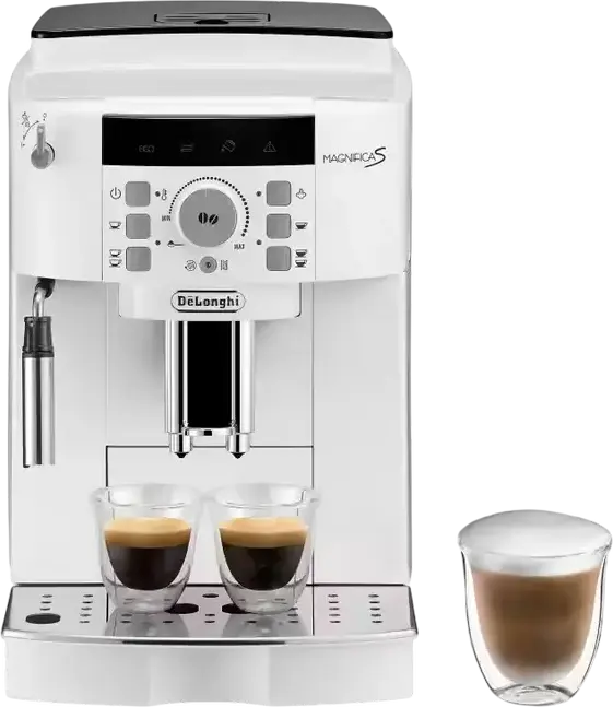 DeLonghi Magnifica S ECAM22.110 Automatic Coffee Machine, 1450W, 15 Bar, 1.8L Tank, 13-Step Grinder, Cappuccino System, White