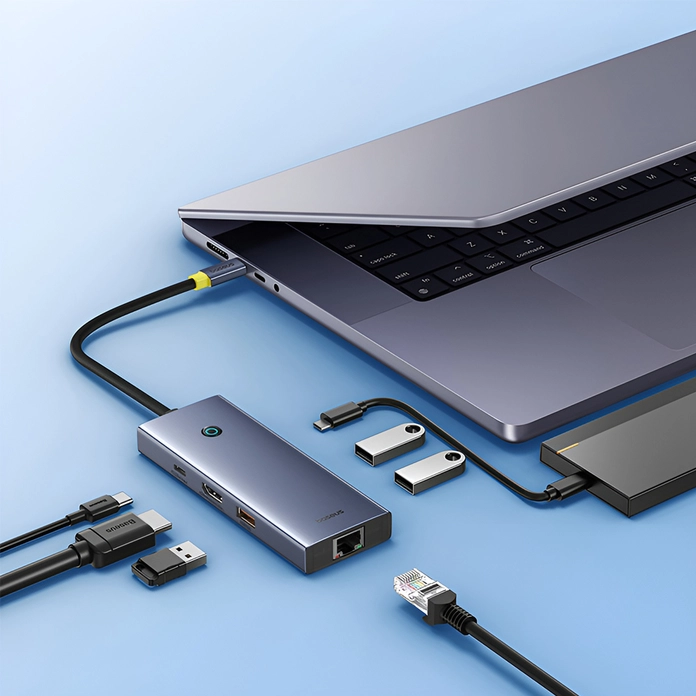 Hub USB-C Baseus UltraJoy 7-in-1, HDMI 4K@60Hz, USB-A 3.1 10Gbps, Incarcare PD 100W, Gigabit Ethernet RJ45, Aliaj de Aluminiu, Space Gray