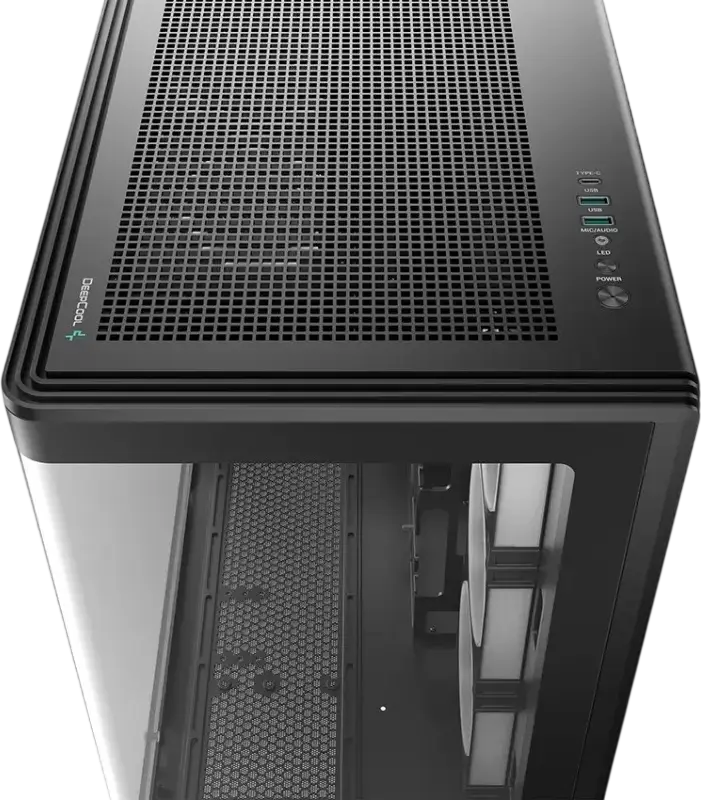 Deepcool CG590U Midi-Tower PC Case, Dual-Chamber Panoramic Seamless Glass, ATX/M-ATX/ITX, 5x 120mm ARGB PWM Fans, Black, Steel and Tempered Glass