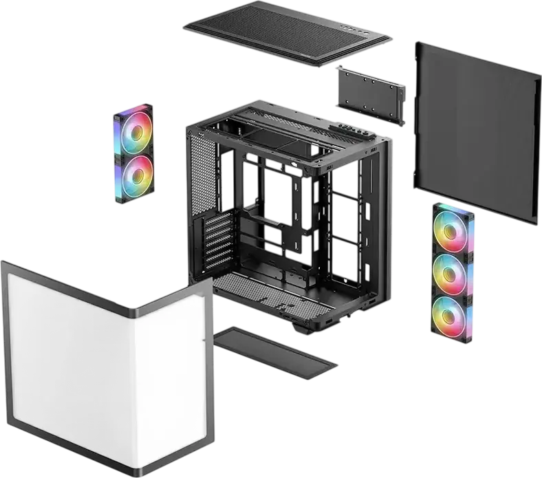 Deepcool CG590U Midi-Tower PC Case, Dual-Chamber Panoramic Seamless Glass, ATX/M-ATX/ITX, 5x 120mm ARGB PWM Fans, Black, Steel and Tempered Glass