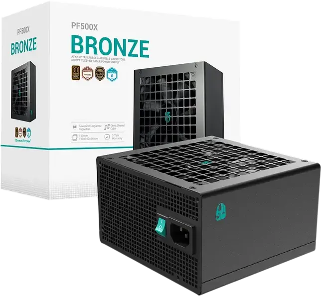 Блок питания Deepcool PF500X 500W ATX, сертификация 80 Plus Bronze, немодульный, вентилятор 120мм, плоские кабели, черный