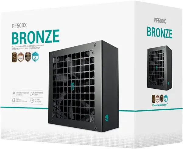 Блок питания Deepcool PF500X 500W ATX, сертификация 80 Plus Bronze, немодульный, вентилятор 120мм, плоские кабели, черный
