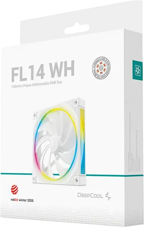 Ventilator PC Deepcool FL14 WH ARGB, 140mm, Alb, PWM, 500-1700 RPM, Lager Hydro, Motor FOC, 66.59 CFM, 4-pin, DF01402512CM