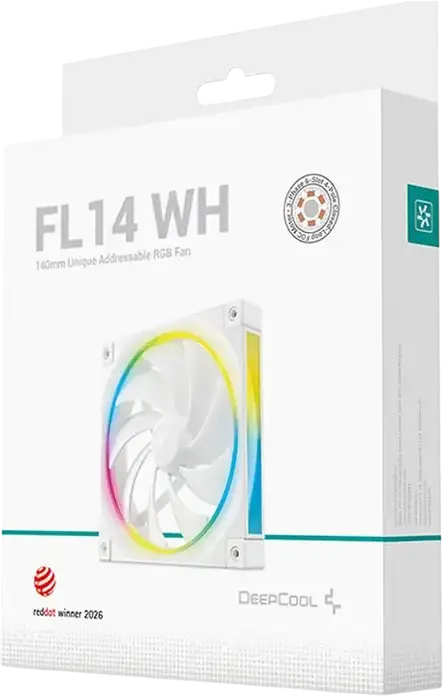 Ventilator PC Deepcool FL14 WH ARGB, 140mm, Alb, PWM, 500-1700 RPM, Lager Hydro, Motor FOC, 66.59 CFM, 4-pin, DF01402512CM