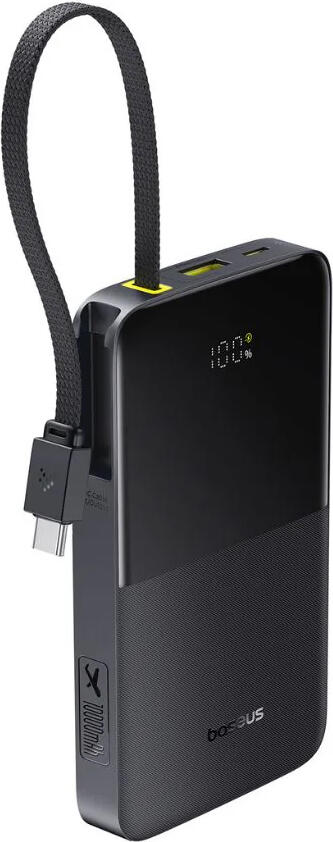 Внешний аккумулятор Baseus Bipow 2 Pro EnerFill FC51 22.5W с встроенным кабелем USB-C в оплетке, LED-дисплеем, поддержка PD QC SCP, 10000mAh, Космический черный