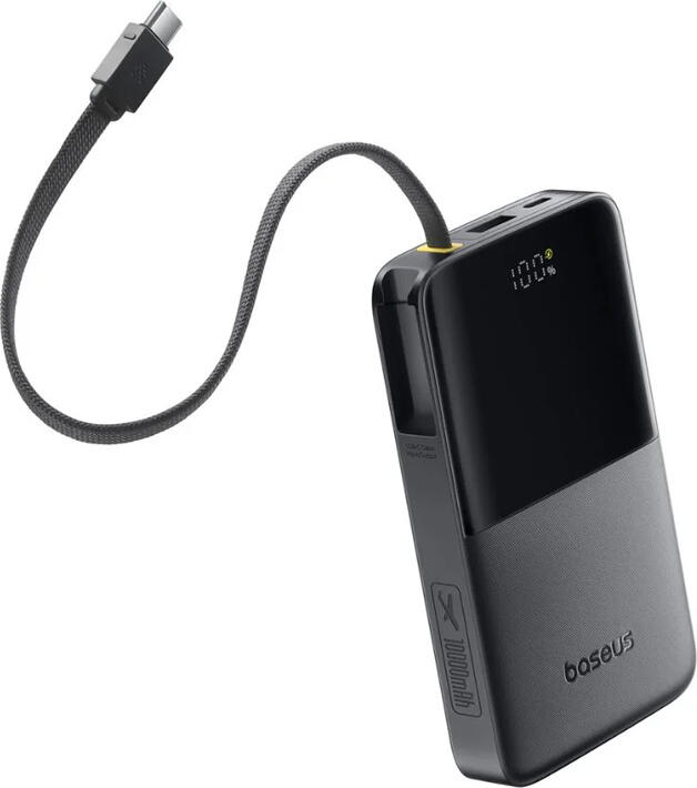 Внешний аккумулятор Baseus Bipow 2 Pro EnerFill FC51 22.5W с встроенным кабелем USB-C в оплетке, LED-дисплеем, поддержка PD QC SCP, 10000mAh, Космический черный