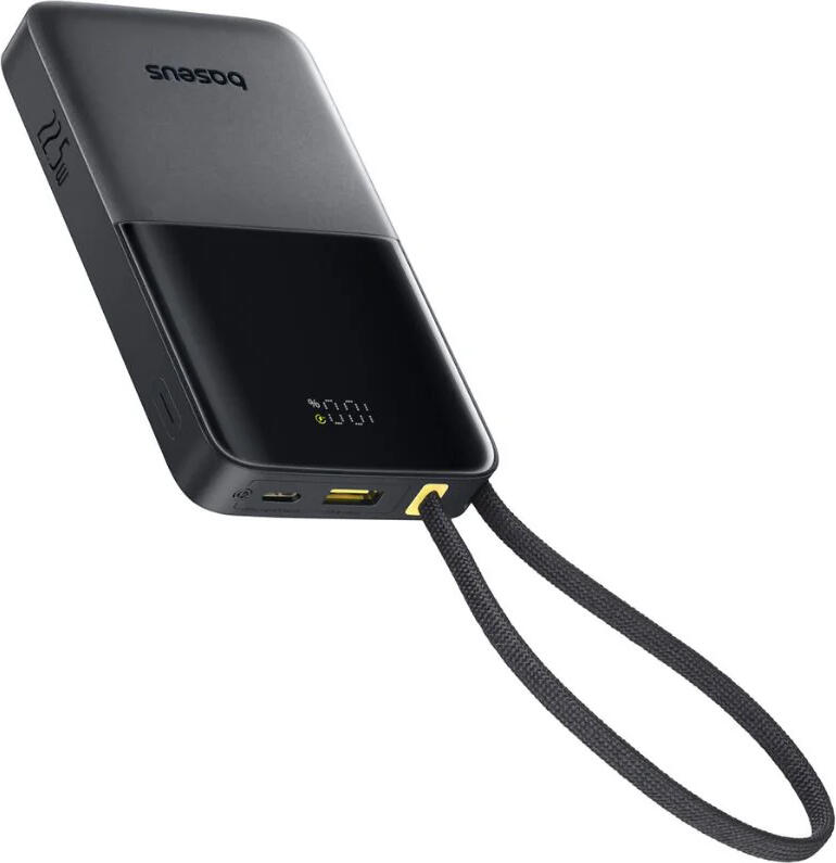 Внешний аккумулятор Baseus Bipow 2 Pro EnerFill FC51 22.5W с встроенным кабелем USB-C в оплетке, LED-дисплеем, поддержка PD QC SCP, 10000mAh, Космический черный