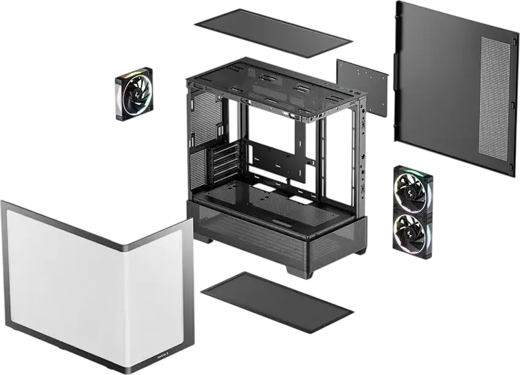 Deepcool CG380U 3F Micro-ATX ITX PC Case, Black, Curved Panoramic Tempered Glass, 3x 120mm ARGB PWM Fans, USB Type-C, Steel and ABS