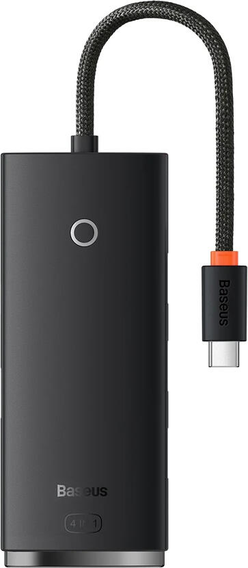 Hub USB Baseus Lite Series BBG-CH001S, Adaptor USB-C la 4x USB-A 3.0 si 1x USB-C 3.0, Corp din Aluminiu, Cablu Impletit, Plug and Play, Negru