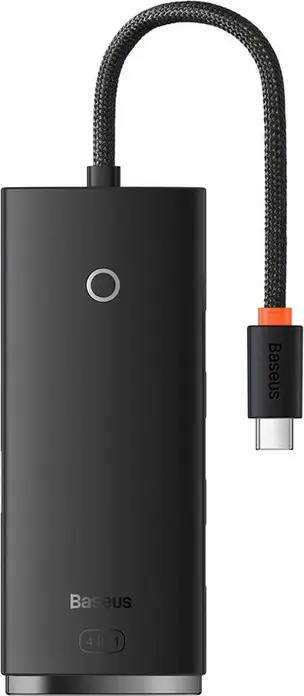 Hub USB Baseus Lite Series BBG-CH001S, Adaptor USB-C la 4x USB-A 3.0 si 1x USB-C 3.0, Corp din Aluminiu, Cablu Impletit, Plug and Play, Negru