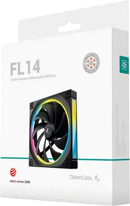 Корпусный вентилятор DeepCool FL14 ARGB, 140x140x25мм, 500-1700 RPM, 66.59 CFM, гидродинамический подшипник, 4-pin PWM, черный, DF01402512CM