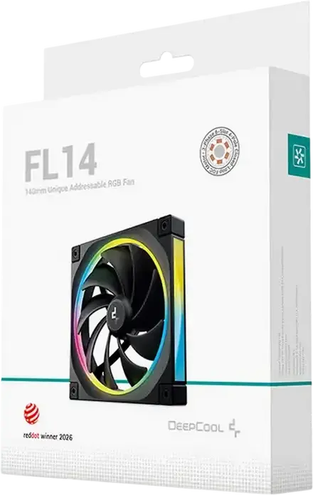 Корпусный вентилятор DeepCool FL14 ARGB, 140x140x25мм, 500-1700 RPM, 66.59 CFM, гидродинамический подшипник, 4-pin PWM, черный, DF01402512CM