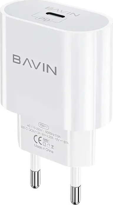 Incarcator rapid BAVIN PC851Y 20W USB-C Power Delivery, Priza EU, Material PC, Alb, Adaptor de Priza Compact si Portable