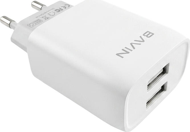 BAVIN Wall Charger Fast Charge, Dual USB Ports, 2.4A, 12W, White