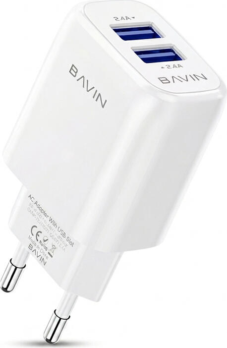 Зарядное устройство BAVIN BV-AC227U с двумя портами USB 5V 2.4A, сетевой адаптер EU Plug и кабель Micro-USB, защита от перегрева для Android смартфонов