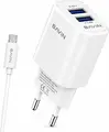 Зарядное устройство BAVIN BV-AC227U с двумя портами USB 5V 2.4A, сетевой адаптер EU Plug и кабель Micro-USB, защита от перегрева для Android смартфонов