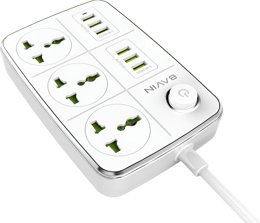 BAVIN Power Socket, 4 Universal Outlets, Child Protection, EU Plug, 1.5m, White