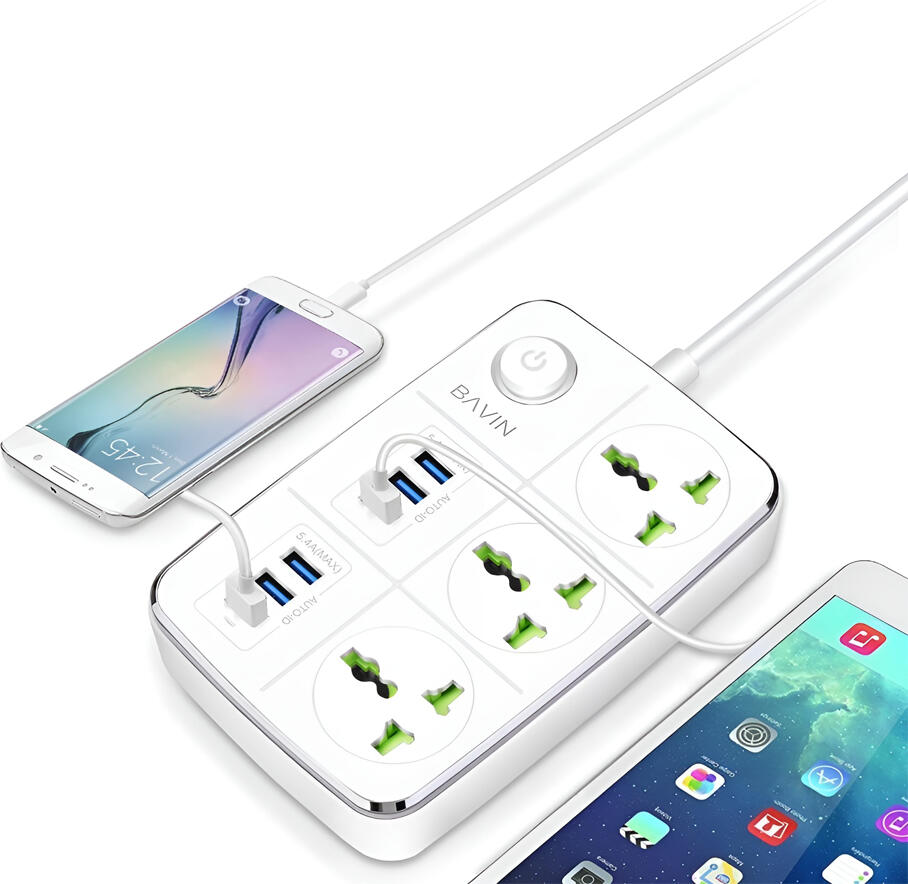 Сетевой фильтр BAVIN с 3 универсальными розетками и 6 портами USB, Super Charge Auto-ID 30W, макс. мощность 2500Вт, кабель 1.5м, вилка EU, белый