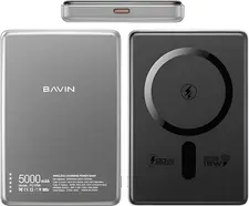 BAVIN Magnetic Wireless Power Bank 5000mAh, 15W MagSafe Compatible, Ultra-Slim, Grey