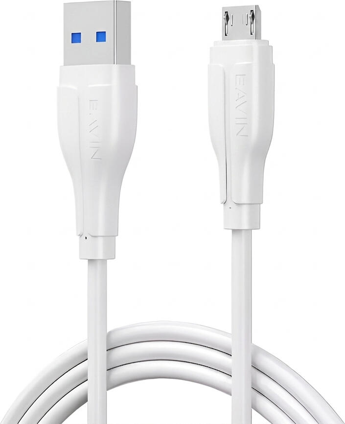 BAVIN USB-A to Micro-USB Charging and Data Cable, 1m, 12W, Tin-plated Copper Core, TPE Material, White
