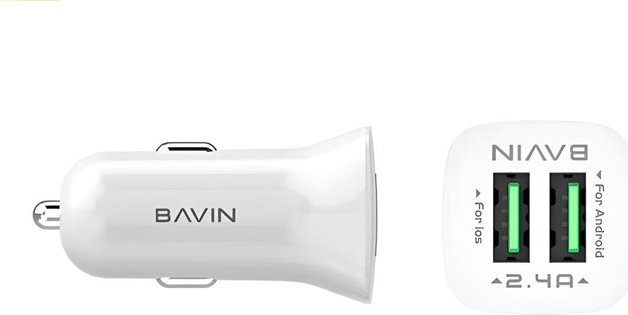 BAVIN Dual USB Car Charger 2.4A Fast Charger DC 12-24V Intelligent Output for iOS and Android, White