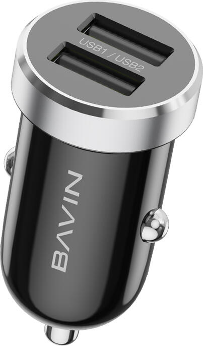 Incarcator Auto BAVIN PC862 Dual USB, 12W 2.4A per Port, Intrare 12V-24V, ABS si Metal, Negru, include Cablu USB-A la Type-C, Set de 2 piese