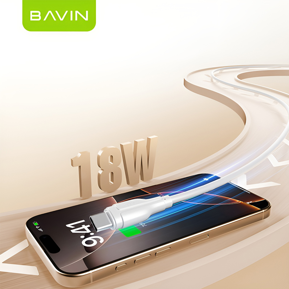 BAVIN USB-A to USB-C Charging and Data Cable, 1m, Tin-plated Copper Core, TPE Material, White