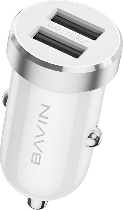 Автомобильное зарядное устройство BAVIN PC862 Dual USB 12W 2.4A с кабелем USB-A to Lightning, компактный адаптер из ABS и металла, 12В-24В