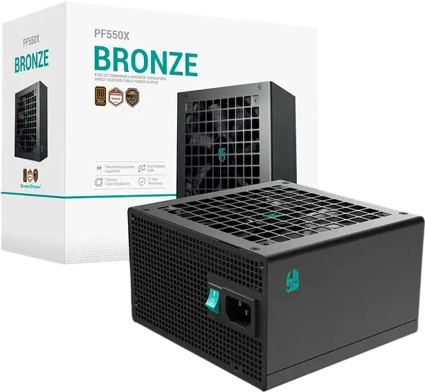 Sursa PC Deepcool PF550X 550W ATX, Certificare 80 Plus Bronze, Non-Modulare, Ventilator 120mm Hydro Bearing, Cabluri Plate, Negru