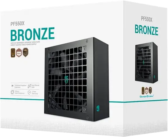 Sursa PC Deepcool PF550X 550W ATX, Certificare 80 Plus Bronze, Non-Modulare, Ventilator 120mm Hydro Bearing, Cabluri Plate, Negru