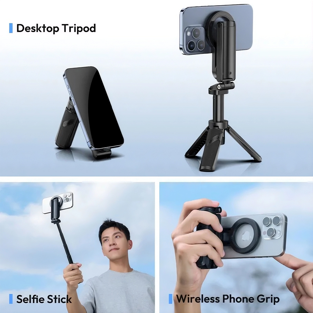 Ulanzi JJ03 3-in-1 Magnetic Phone Tripod Selfie Stick with Detachable Bluetooth Remote, MagSafe Compatible, 360 Rotation, 215-420mm Height