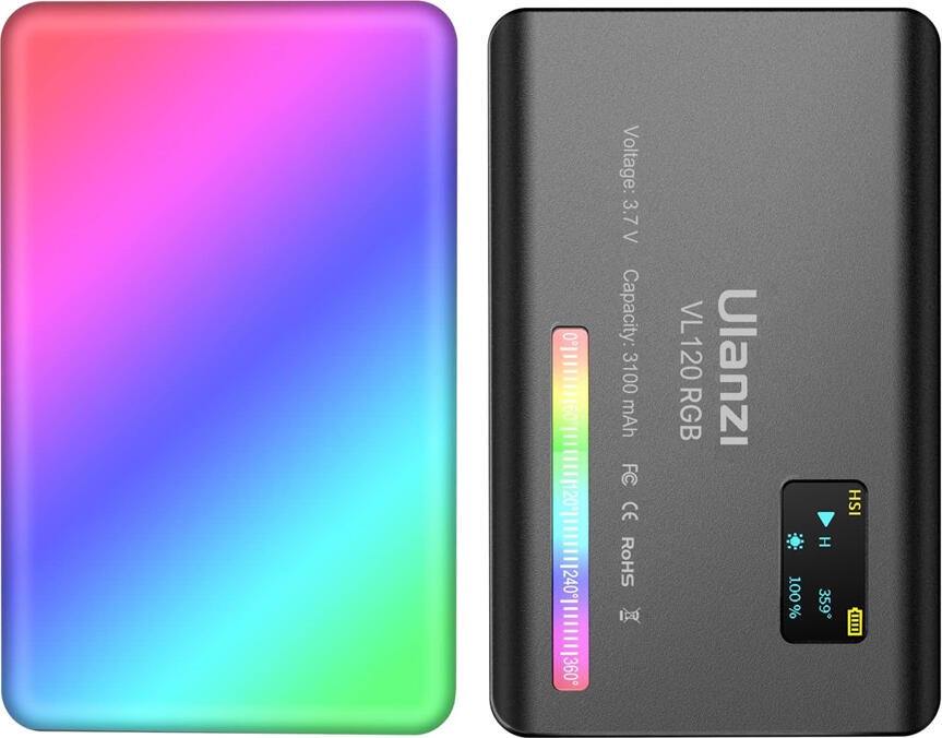 Ulanzi VL120 RGB Pocket LED Video Light, 120 Beads, 2500K-9000K, Full RGB, 3100mAh Battery, OLED Screen, 20 Effects, CRI 95+, USB-C, 1/4" Mount