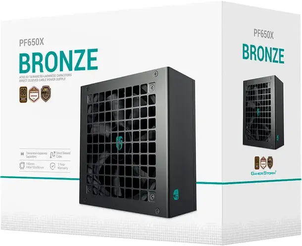 Блок питания Deepcool PF650X 650W, 80 Plus Bronze, ATX, немодульный, плоские кабели, вентилятор 120мм, Active PFC, DC-DC, черный