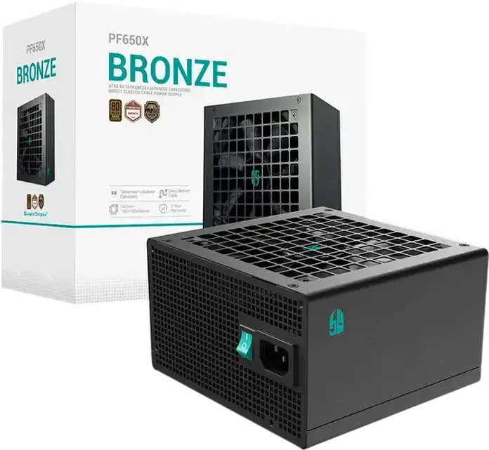 Блок питания Deepcool PF650X 650W, 80 Plus Bronze, ATX, немодульный, плоские кабели, вентилятор 120мм, Active PFC, DC-DC, черный