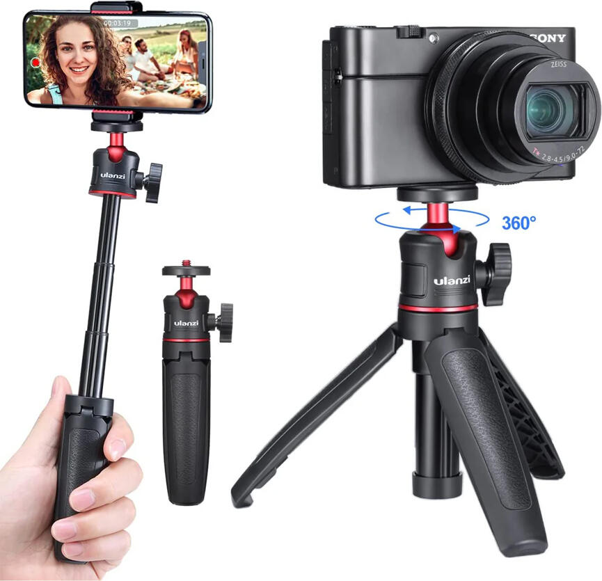 Trepied Mini Extensibil si Grip de Mana Ulanzi MT-08, Filet 1/4 inch, Cap cu Bila 360 Grade, Inaltime Maxima 26.9 cm, Design Pliabil pentru Camere