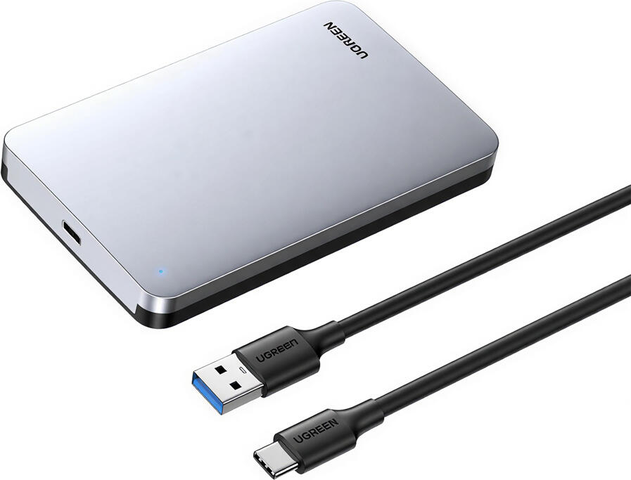 Внешний корпус для жесткого диска UGREEN 2.5 дюйма SATA III, Цвет: Серебристый, USB-C 3.1 Gen 2, 6 Гбит/с, поддержка UASP, установка без инструментов, чипсет ASMedia ASM235CM