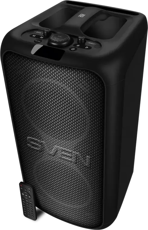 Sistem Difuzor Portabil pentru Petreceri SVEN PS-960, 160W RMS, Baterie 6000mAh, Bluetooth, NFC, TWS, Iluminare RGB, Corp MDF, cu Microfon Karaoke cu Fir