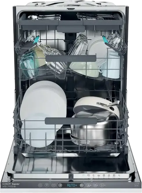 Candy Rapidò CI 6E7F1A Built-in Full Size Dishwasher, 16 Place Settings, 8 Programs, 35min Fast Cycle, Inverter Motor, AquaStop, Grey