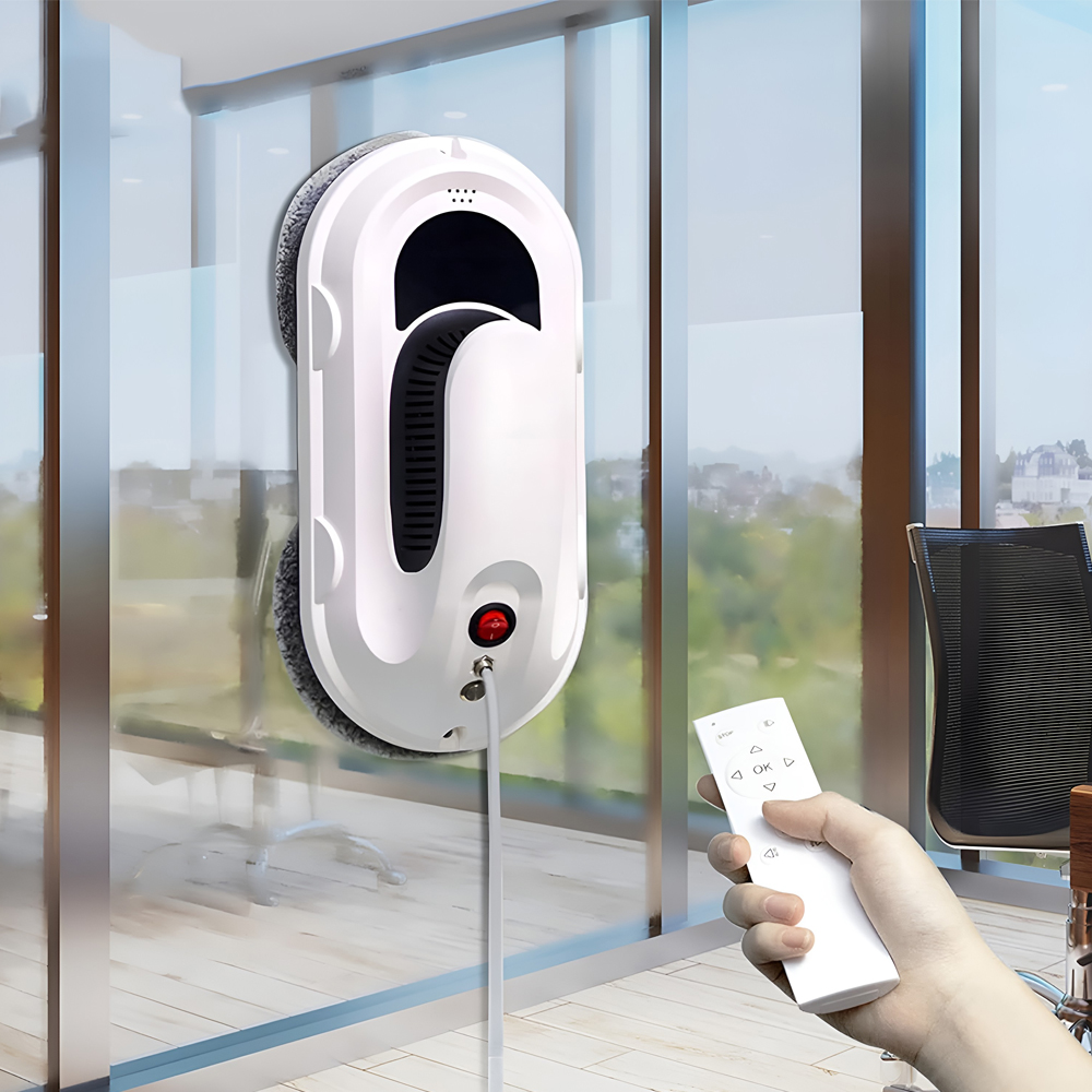 Chovery Window Cleaning Robot with Ultrasonic Spray, 2 Water Outlets, AI Intelligent Navigation, 3300Pa Suction, for Windows Mirrors Marble, White