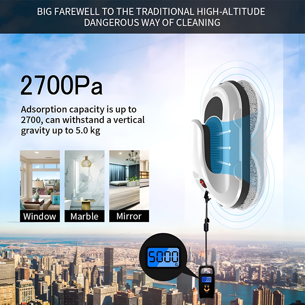 Chovery Window Cleaning Robot with Ultrasonic Spray, 2 Water Outlets, AI Intelligent Navigation, 3300Pa Suction, for Windows Mirrors Marble, White