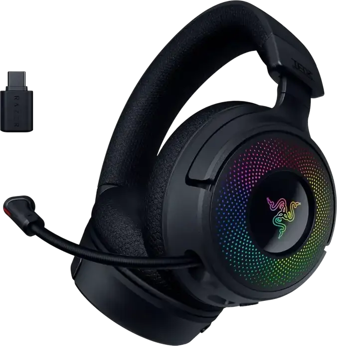 Casca Gaming Razer Kraken V4, Circumaurale Inchise, Cu Fir/Wireless Bluetooth 5.3, Audio Spatial THX, Microfon Retractabil Unidirectional, RGB Chroma, Negru